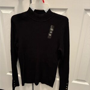 Northern Reflections Black Ribbed Mock Neck Long Sleeve 100% Cotton Sweater